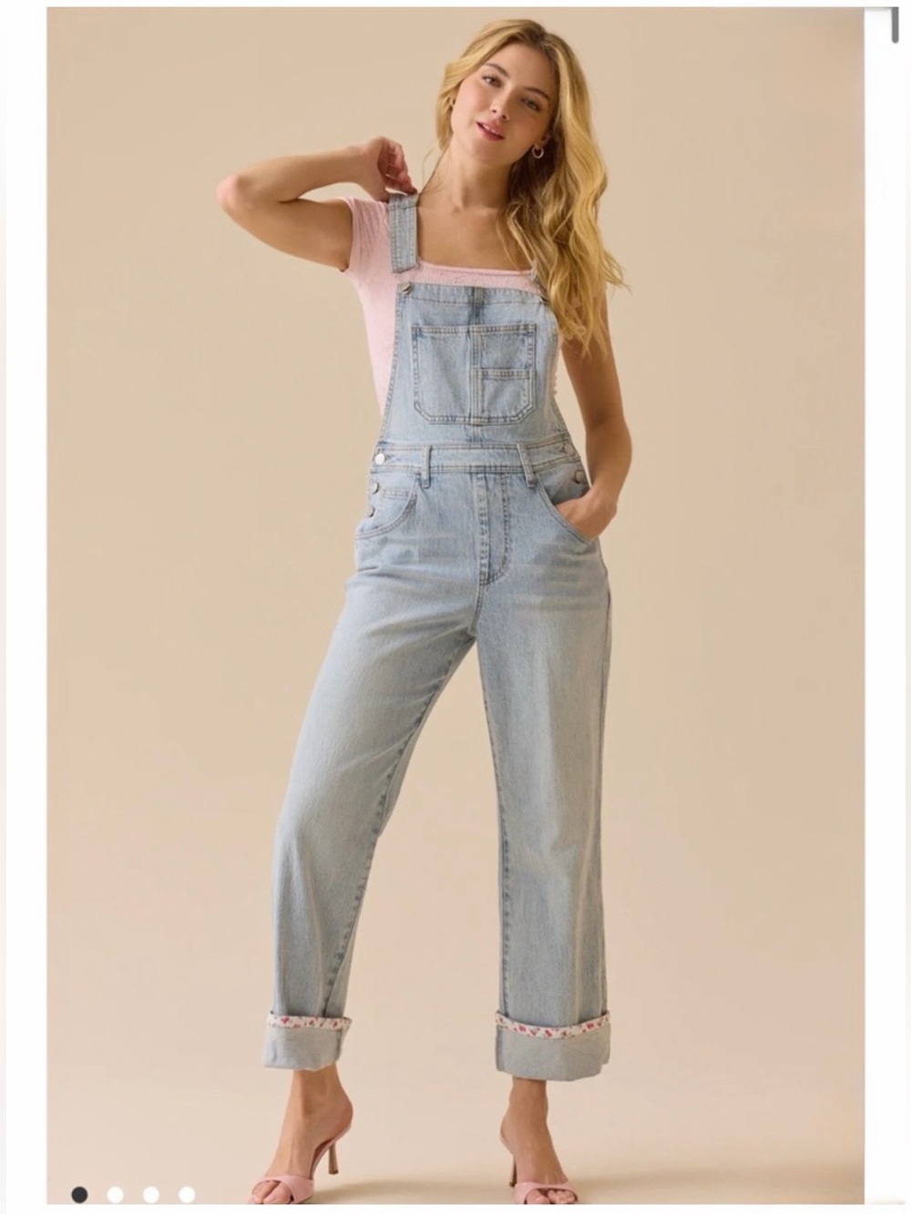 Altar'd State Light Wash Denim Overalls with Pink Trim Size Small